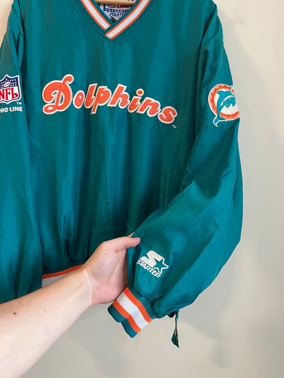 90s Miami Dolphins Starter Teal Spell Out Windbreaker (M)