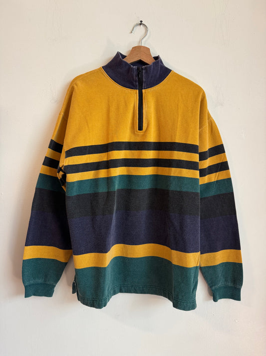 00s Multi Color Quarter Zip Rugby  Polo Sweater (L)