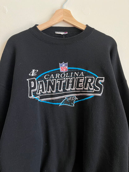 90s Carolina Panthers Logo Athletics Embroidered Black Crewneck (XL)
