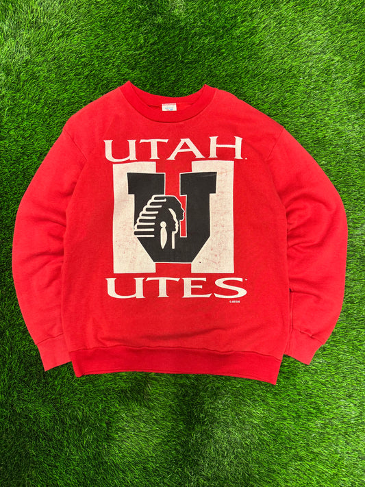 90s University Of Utah Utes Big Spell Out Vintage Crewneck (L)
