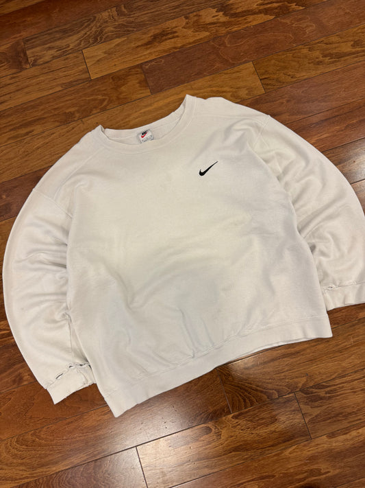 90s Nike Essential Swoosh White Vintage Crewneck (L)
