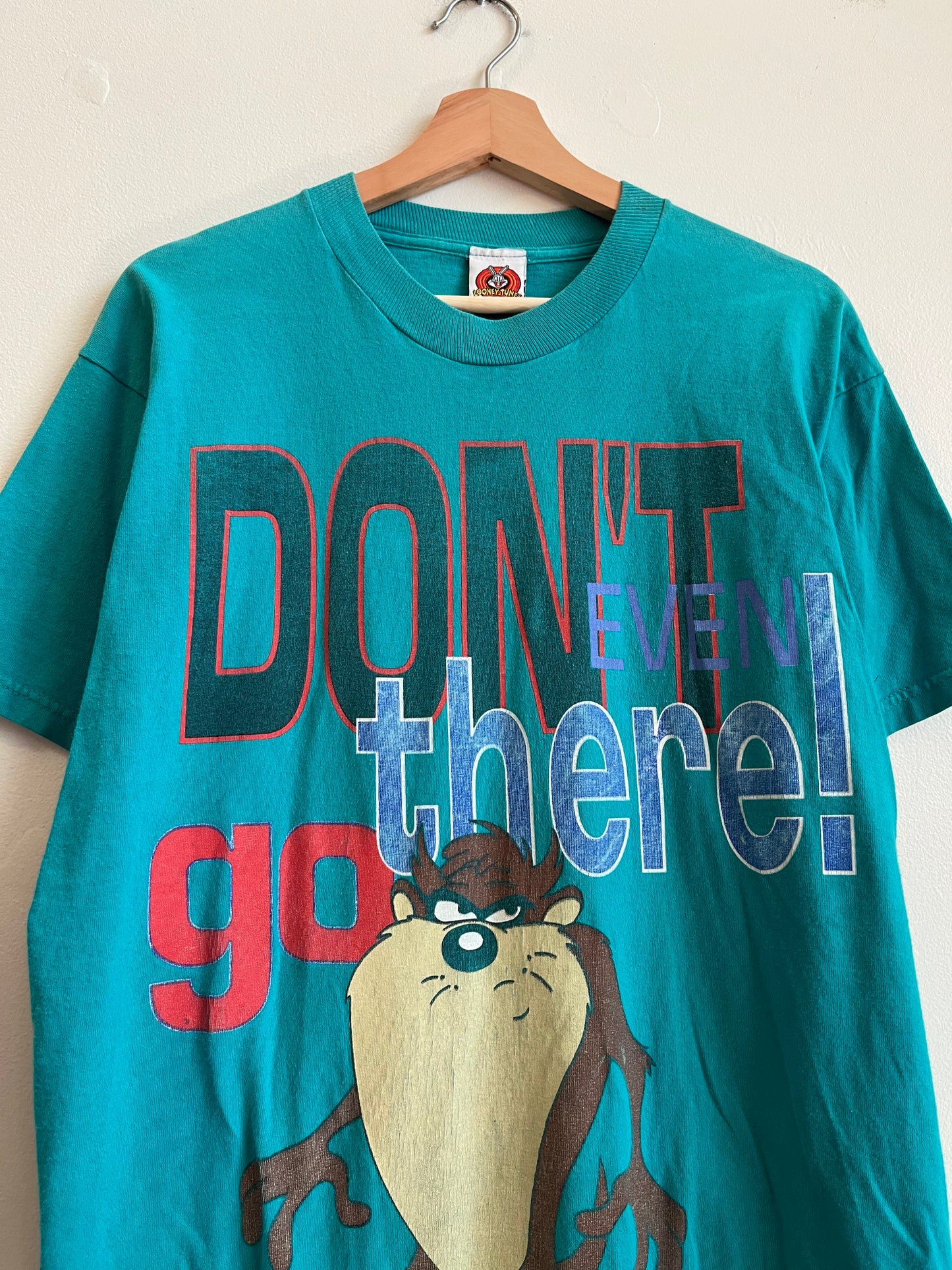 1998 Taz "Don't Even Go There!" Looney Tunes Faded Teal Tee (L)