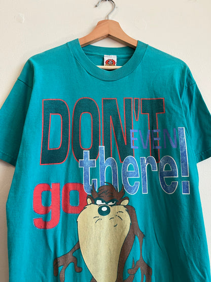 1998 Taz "Don't Even Go There!" Looney Tunes Faded Teal Tee (L)