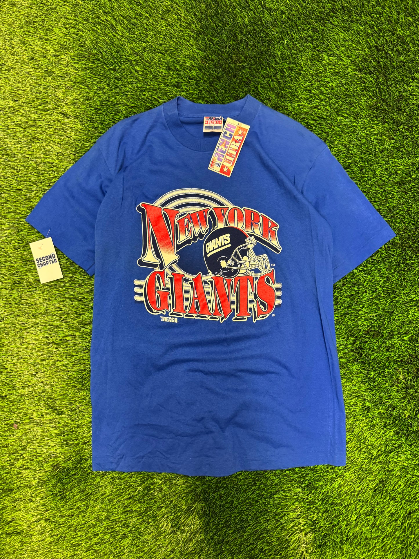90s NY Giants Spell Out Helmet Tee (L) (New Tags)