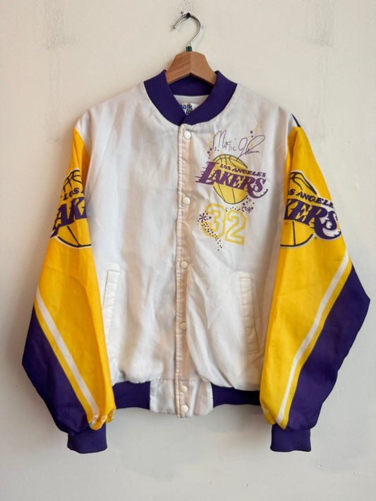 90s Los Angeles Lakers Magic Johnson Fanimation Satin Jacket (M)