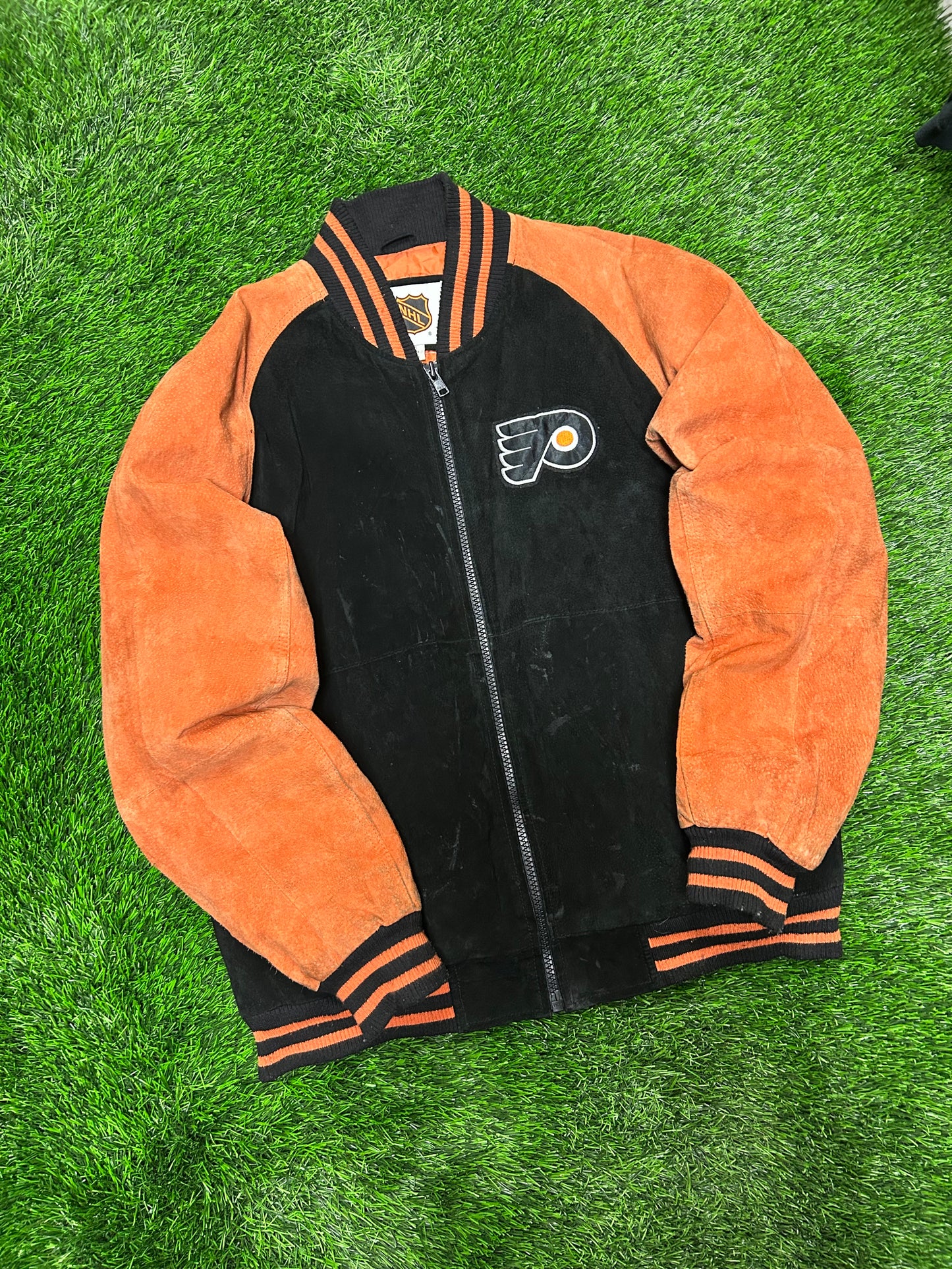 00s Philadelphia Flyers Vintage Suede Stained NHL Jacket (L)