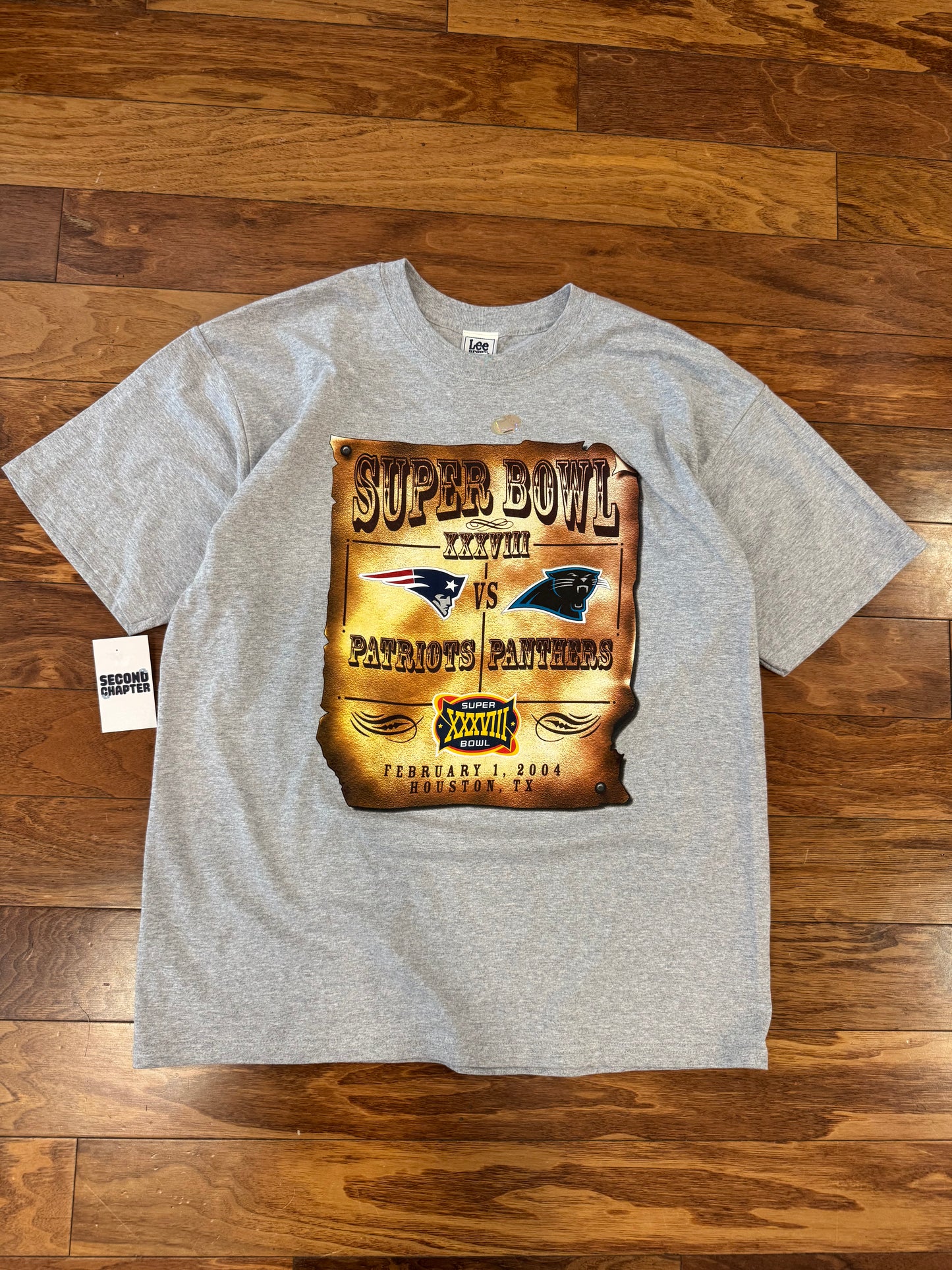 2004 Patriots v Panthers Deadstock Grey Lee Graphic Tee (XL)