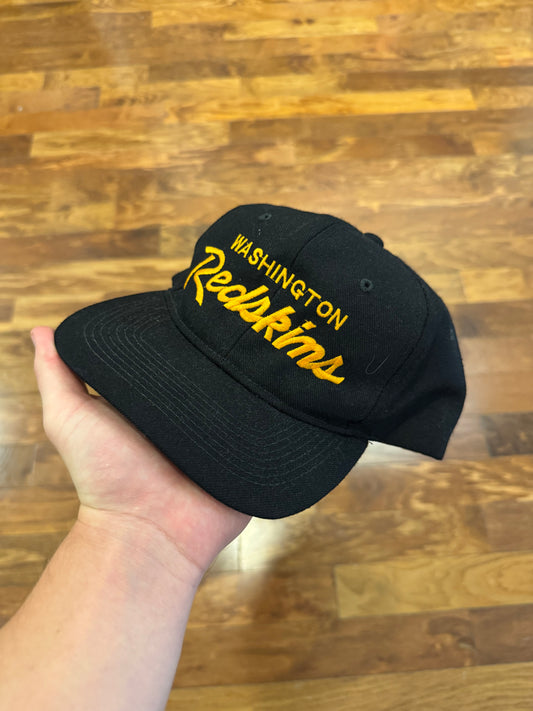 90s Washington Redskins Script Spell Out Black Hat (OS)