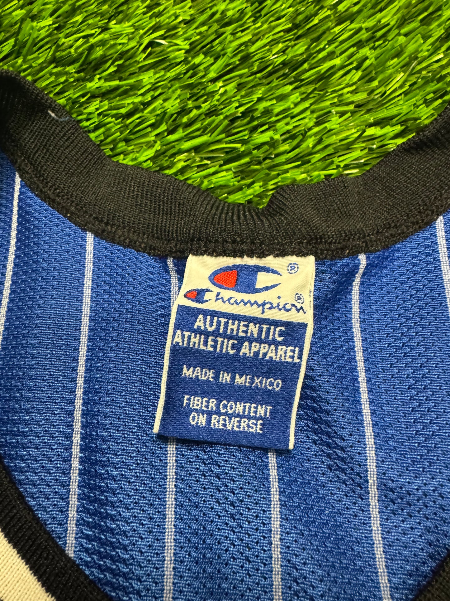 90s Orlando Magic Penny Hardaway #1 Champion Vintage Blue Pinstripe NBA Jersey (S)