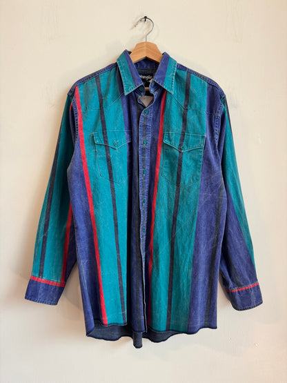 80s Wrangler Western Multi Color Flannel Button Down Shirt (L)