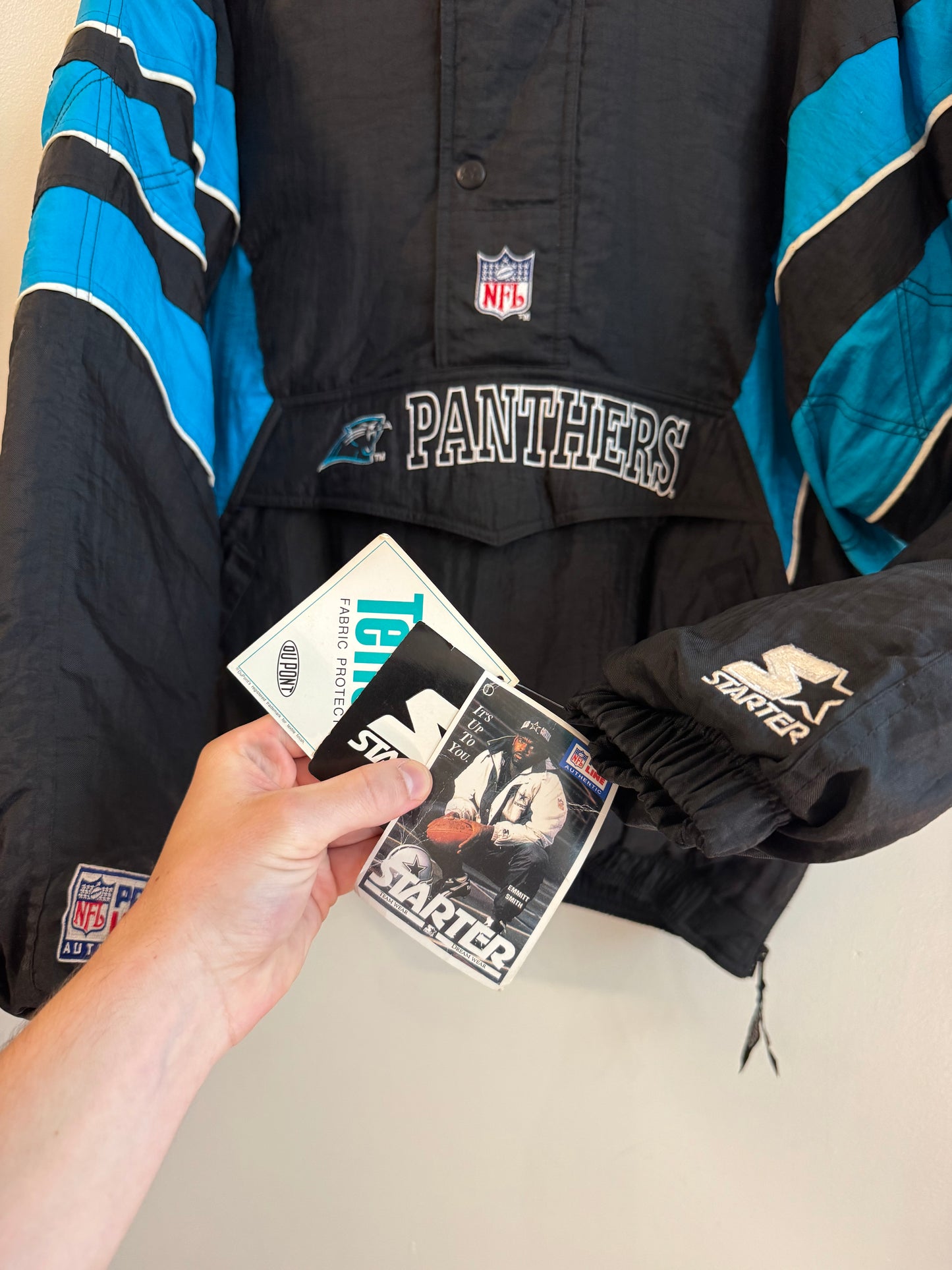 90s Carolina Panthers Starter Deadstock Hooded Puffer Jacket (XL)