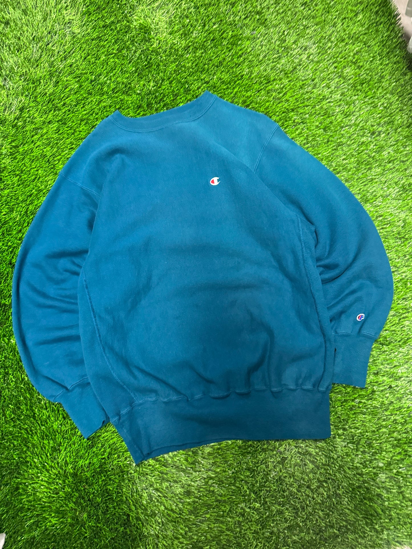 90s Champion Reverse Weave Vintage Teal Crewneck (XXL)