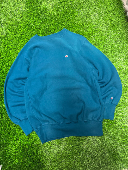 90s Champion Reverse Weave Vintage Teal Crewneck (XXL)