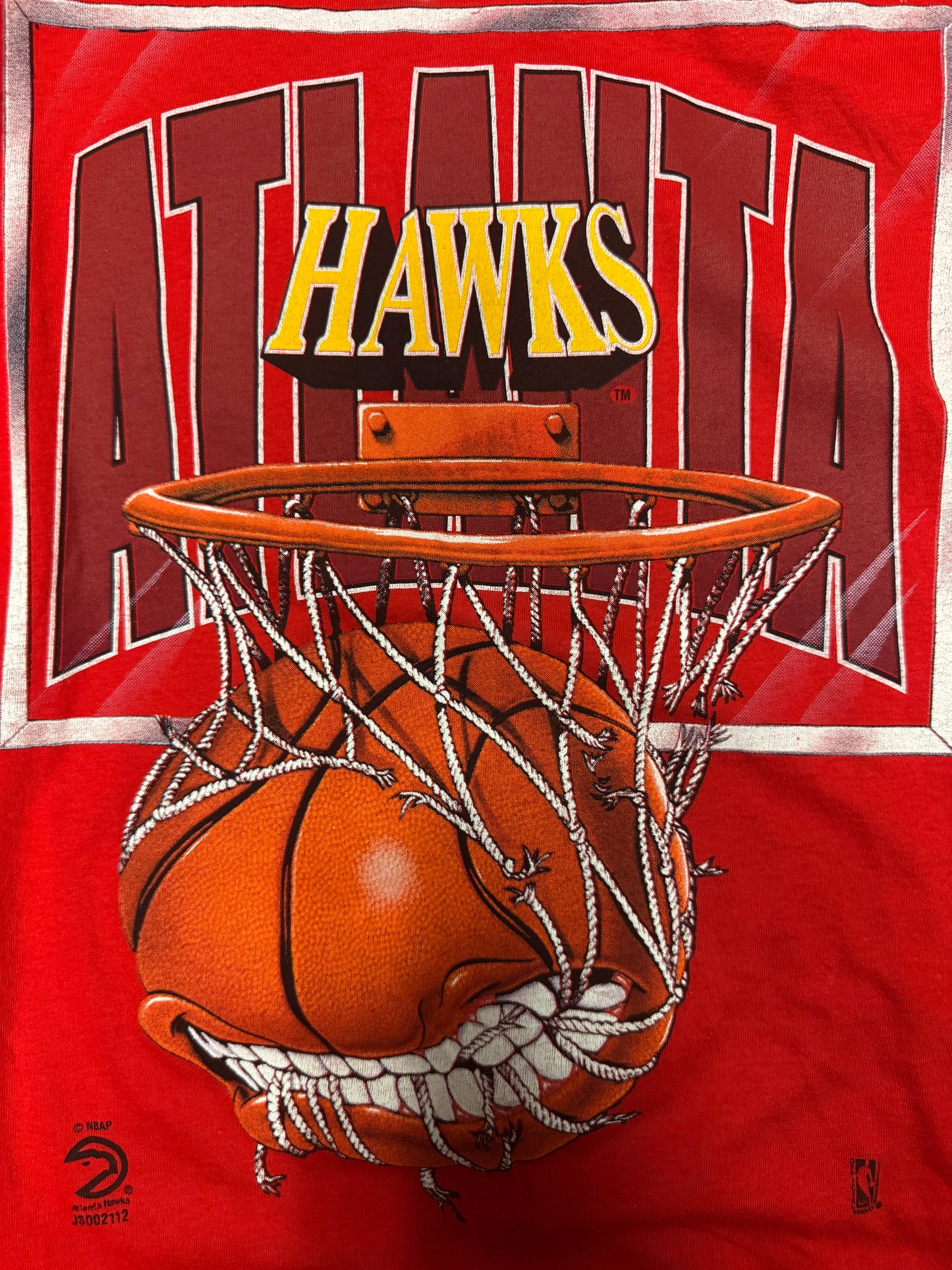 90s Atlanta Hawks Big Graphic Basketball Net Vintage NBA Tee (L)