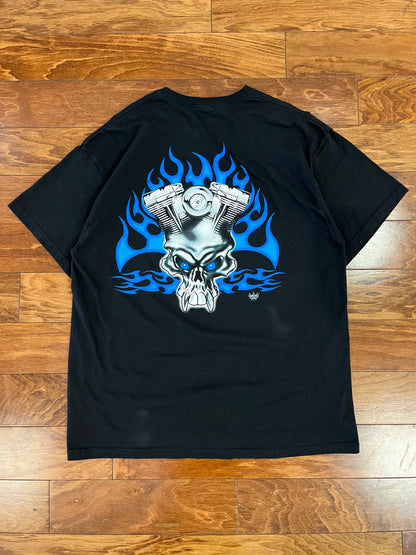 00s Johnny's Blue Flaming Skull Tee (XL)
