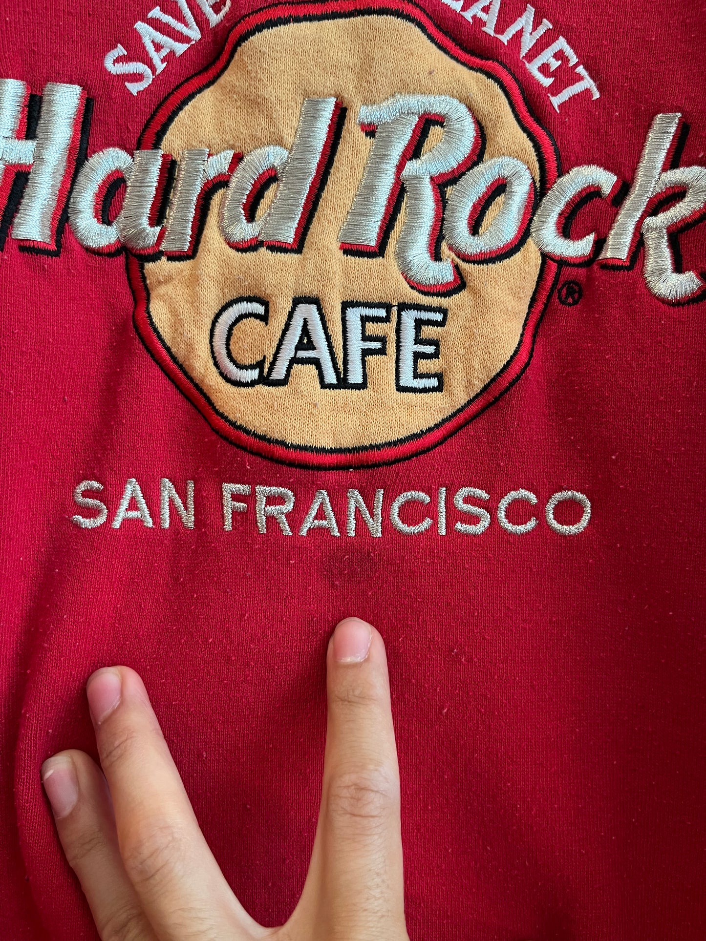 00s Hard Rock San Francisco Red Embroidered Crewneck (L)