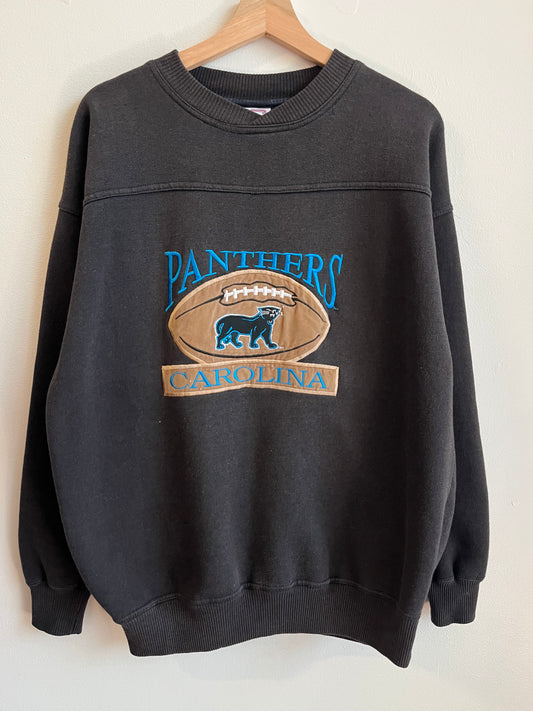 90s Carolina Panthers Football Old Cat Black Crewneck (L)