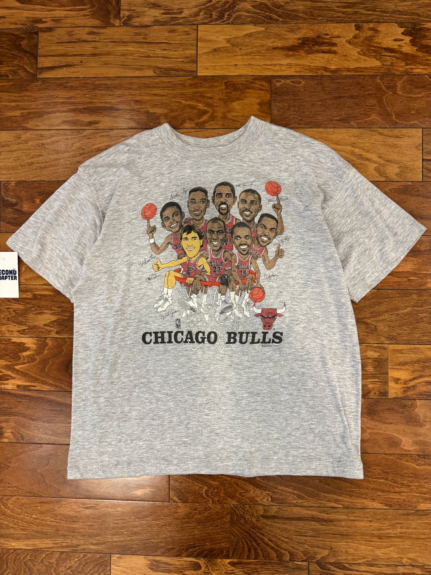90s Chicago Bulls Hoopla Lottery Caricature Salem NBA Tee (XL)