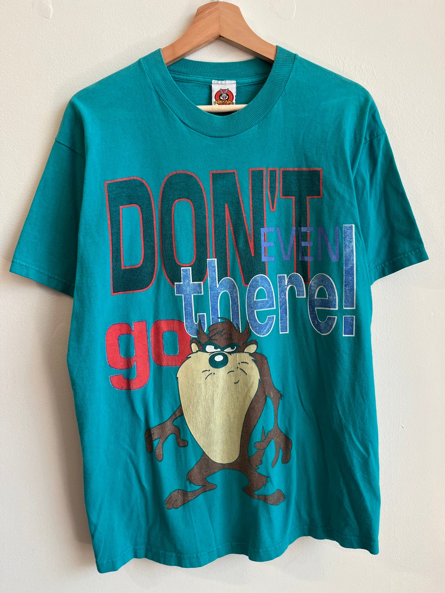 1998 Taz "Don't Even Go There!" Looney Tunes Faded Teal Tee (L)