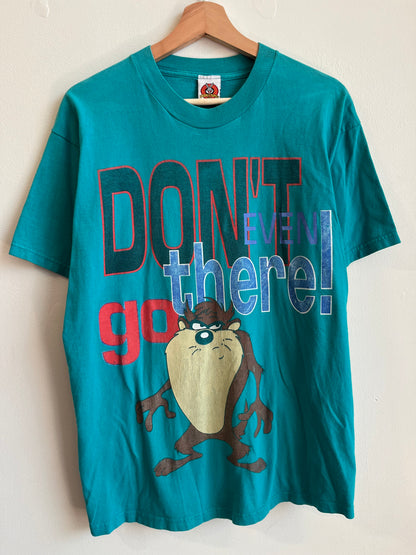 1998 Taz "Don't Even Go There!" Looney Tunes Faded Teal Tee (L)