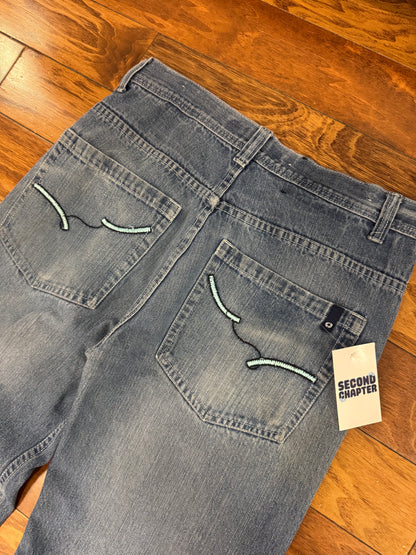00s South Pole Embroidered Baggy Blue Jeans (34 x 32)