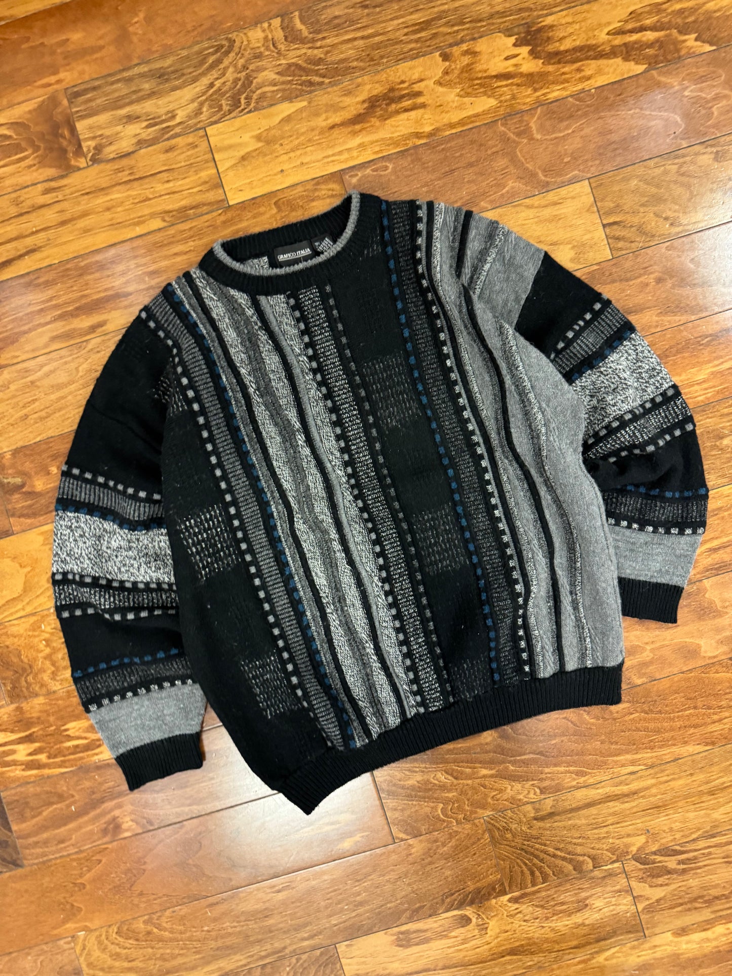 90s Grafico Italia Striped 3D Knit Sweater (XL)