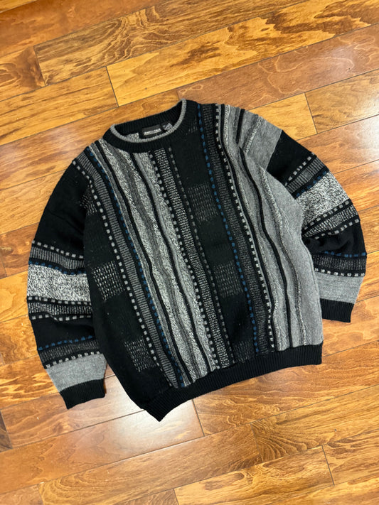 90s Grafico Italia Striped 3D Knit Sweater (XL)
