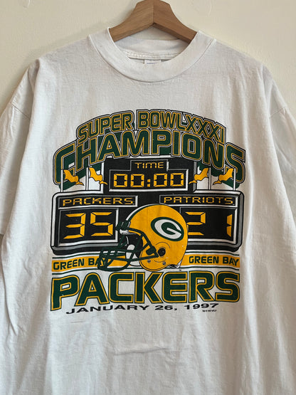 1997 Greenbay Packers Superbowl XXXI Champions White Tee (XL)