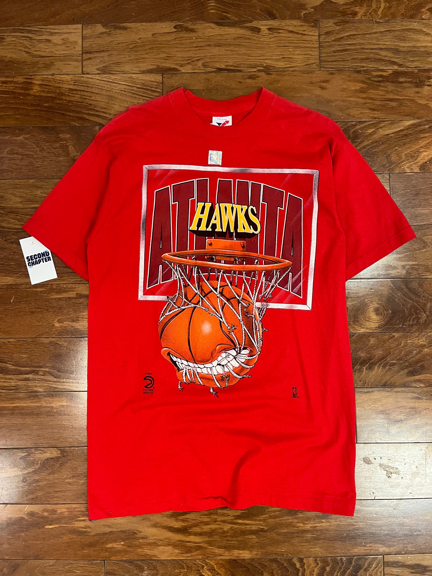 90s Atlanta Hawks Big Graphic Basketball Net Vintage NBA Tee (L)