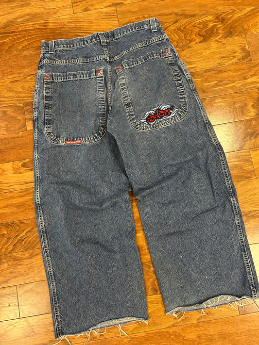 00s Jnco Dark Wash Vintage Tribal Jeans (36 x 29)