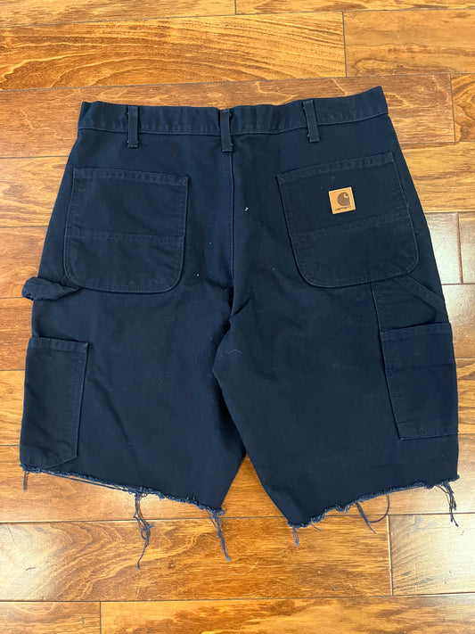 Carhartt Distressed Navy Carpenter Shorts (34)