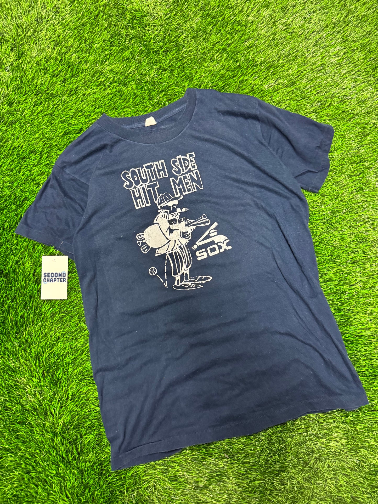 80s White Sox Southside Hit Men Graphic Vintage Tee (L)