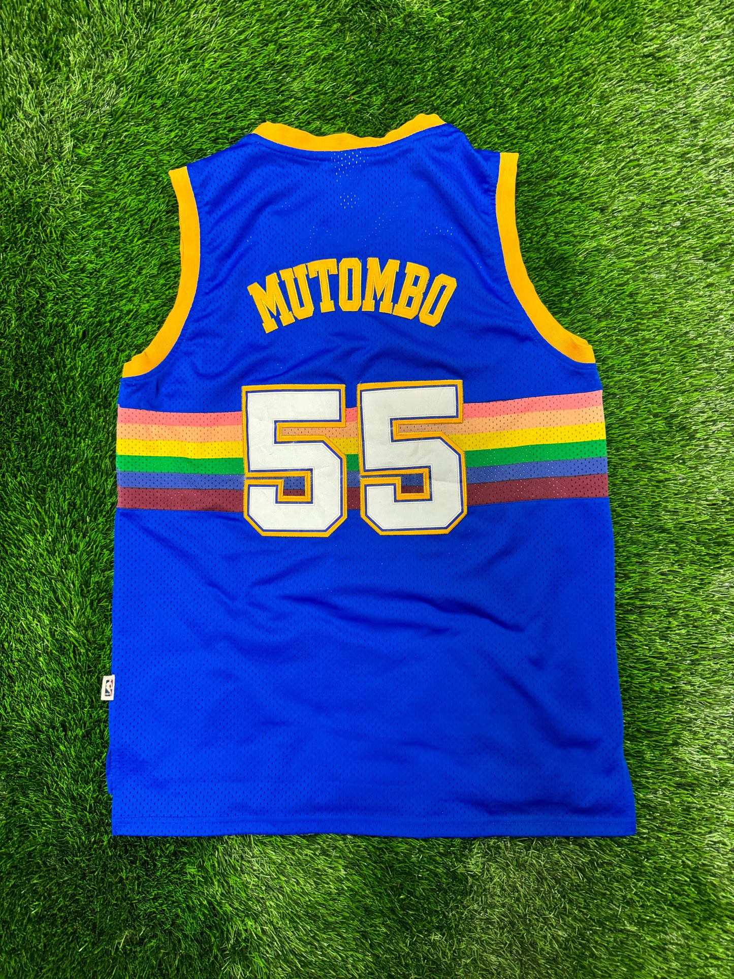 00s Denver Nuggets Dikembe Mutombo #55 Adidas Hardwood Classics Vintage NBA Jersey (XL)