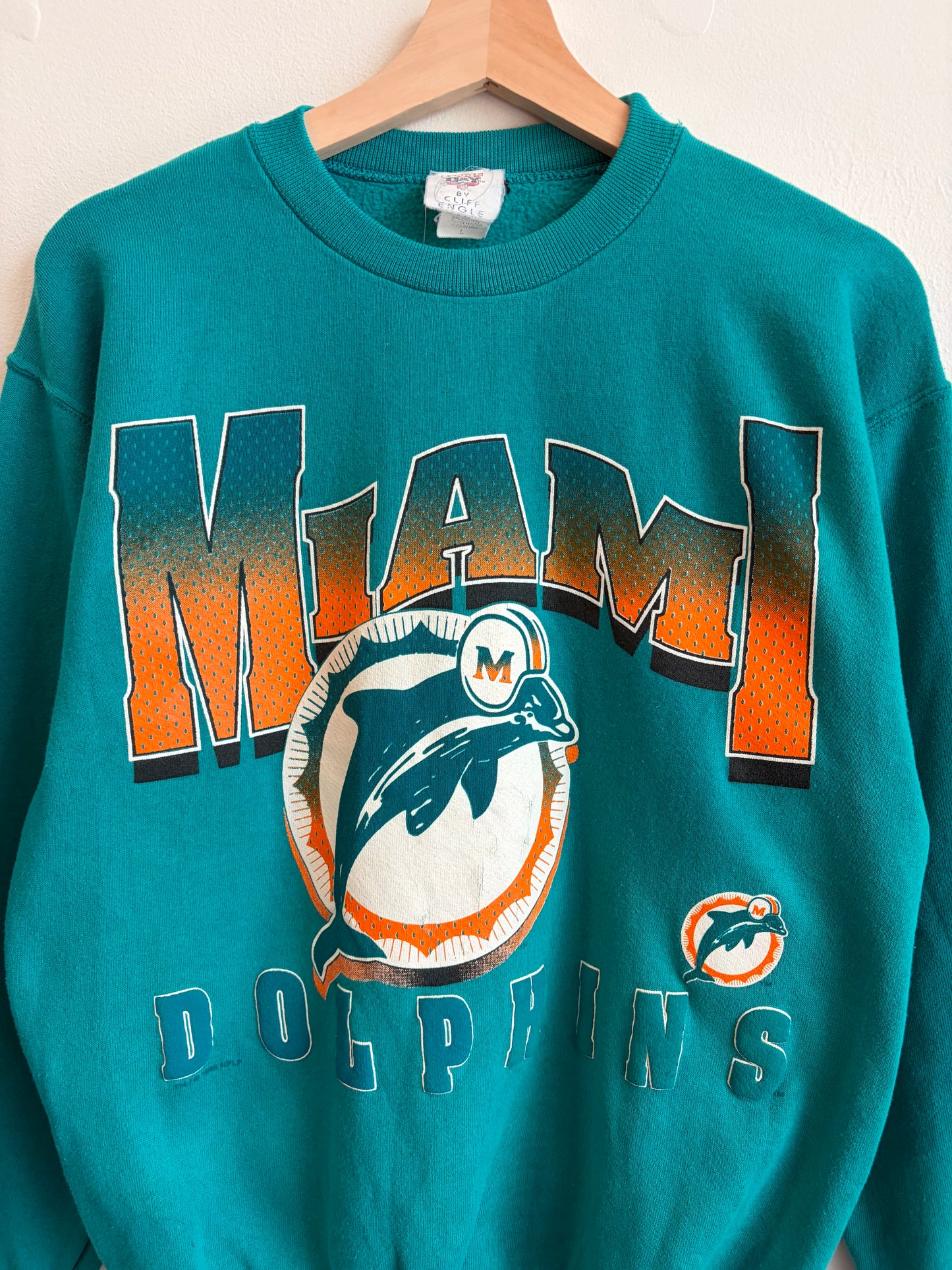1996 Miami Dolphins Game Day Puff Print Teal Crewneck (L)