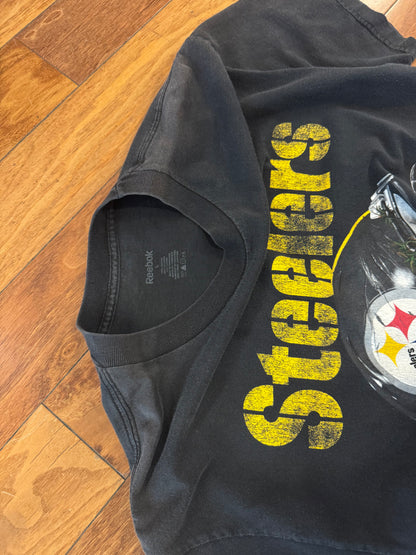 00s Pittsburgh Steelers Helmet Spell Out Vintage Graphic Tee (XL)