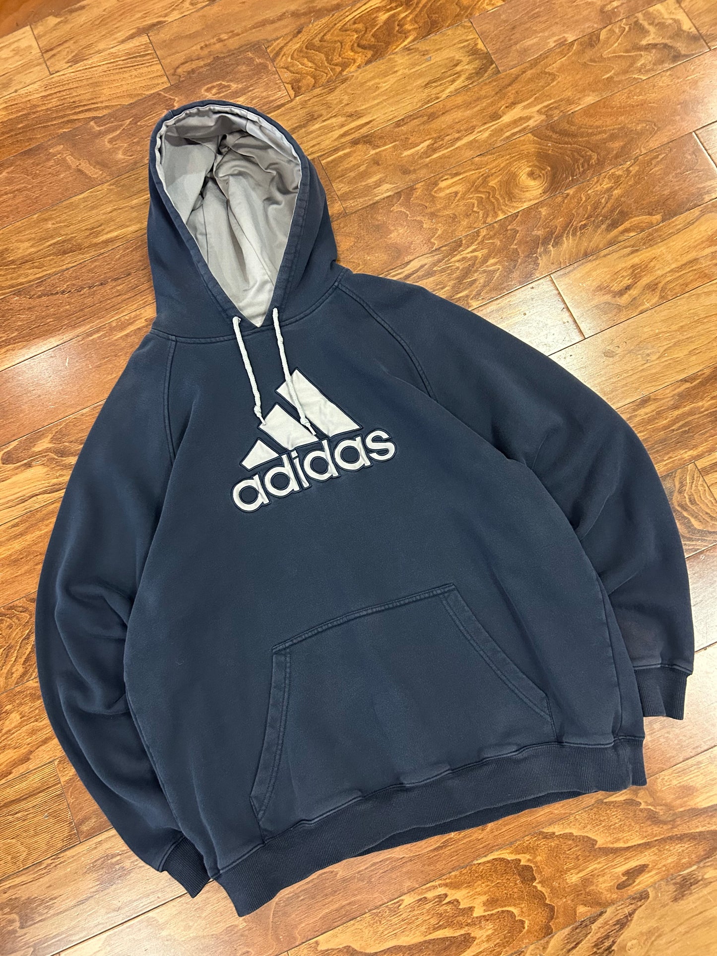 00s Adidas Navy Embroidered Hoodie (XL)