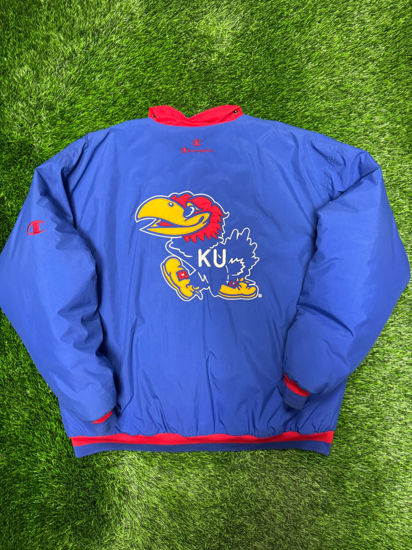 90s Kansas University (KU) Vintage Jayhawks Champion Puffer Jacket (XL)