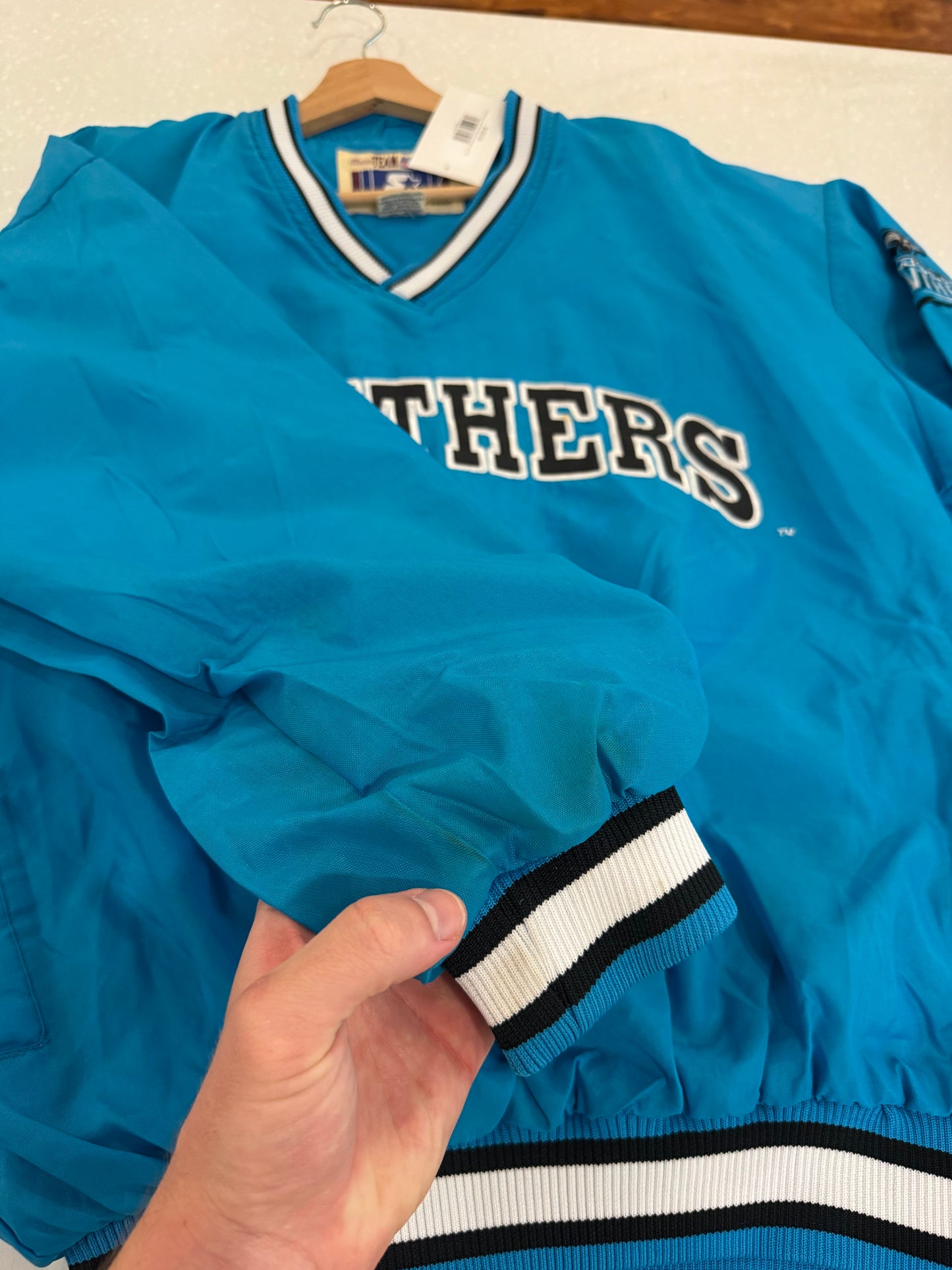 90s Carolina Panthers Embroidered Blue Starter Inaugural Season Windbreaker (M)