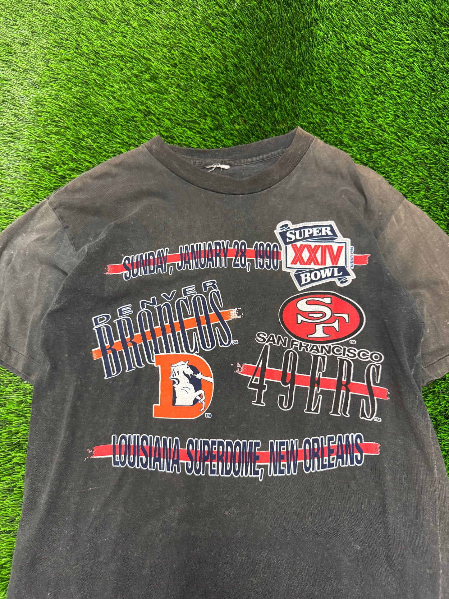 1990 Broncos v 49ers Super Bowl Nutmeg Faded Tee (L)