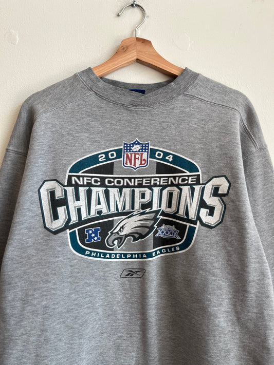 2004 Philadelphia Eagles Reebok NFL NFC Champions Grey Crewneck (M)