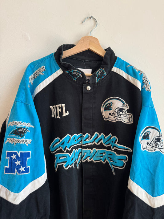 00s Carolina Panthers Embroidered Racing Jacket (XXXL)