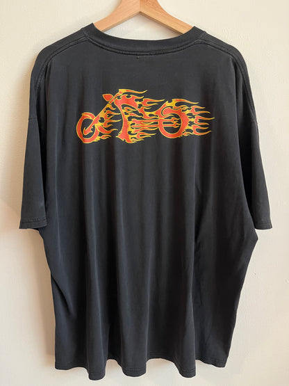 00s Flaming Chopper Black Biker Tee (XXL)