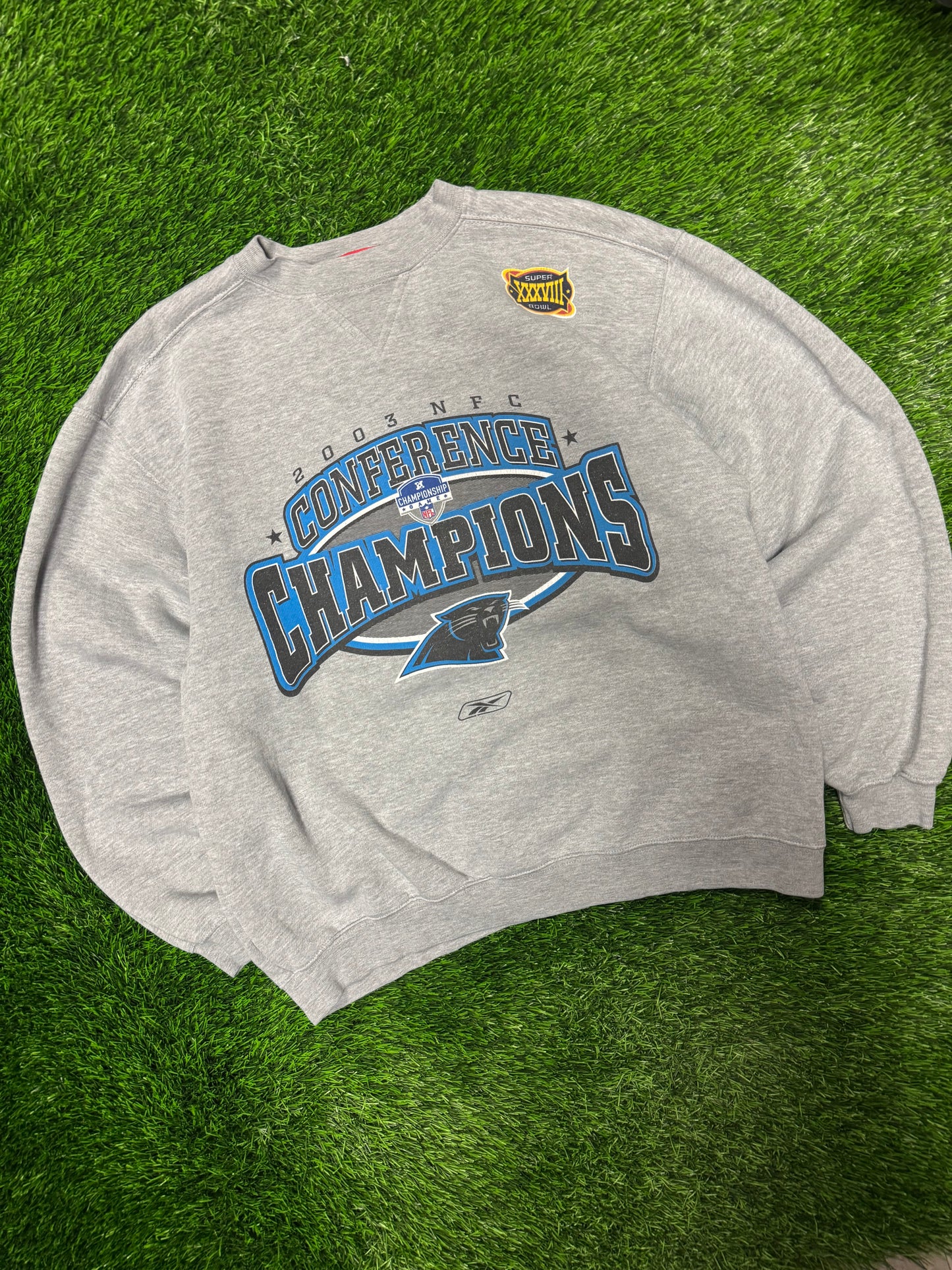 2003 Carolina Panthers NFC Champions Gray Reebok Crewneck (M)