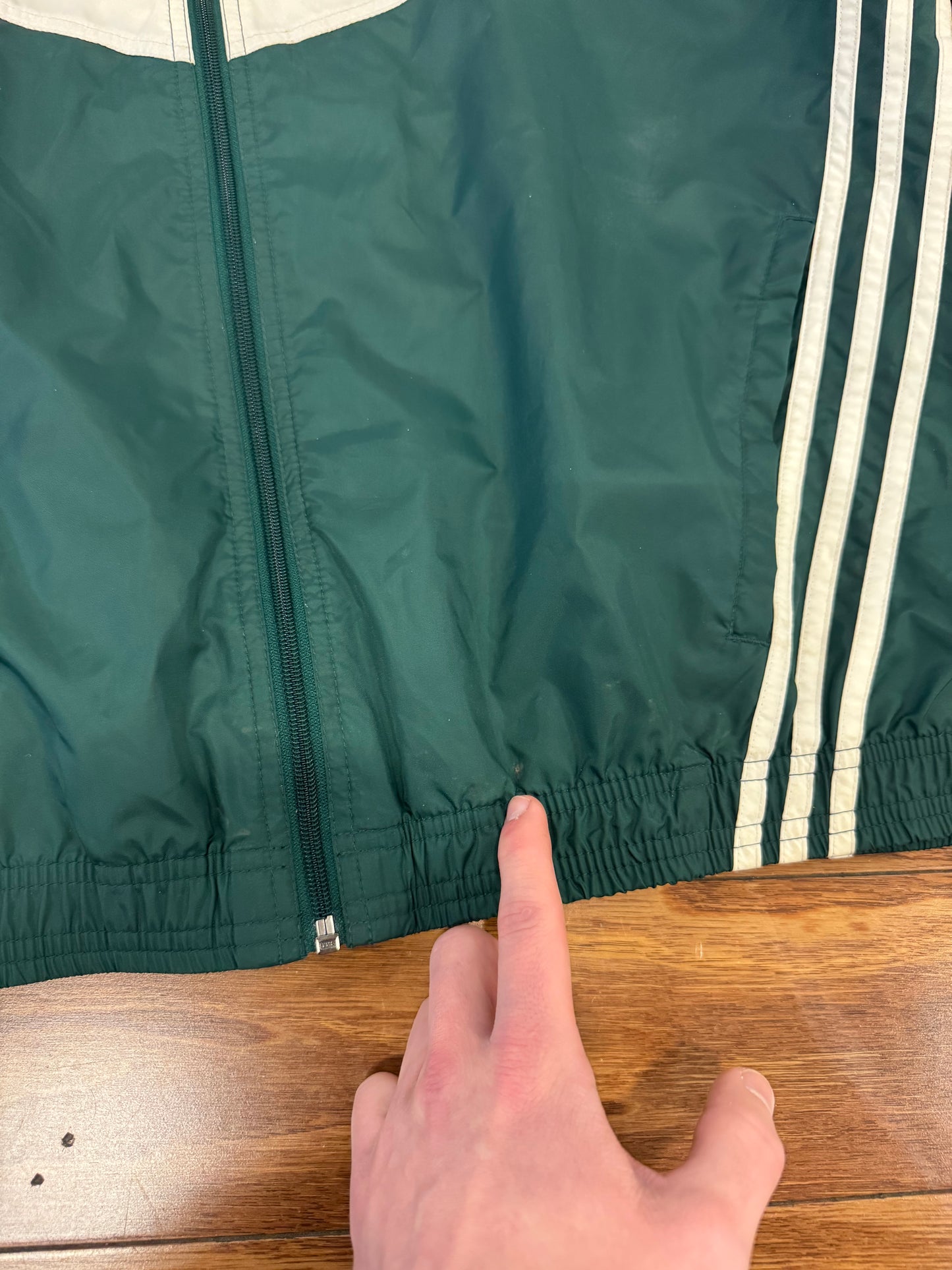 90s Adidas Green/Black Striped Windbreaker (XXL)