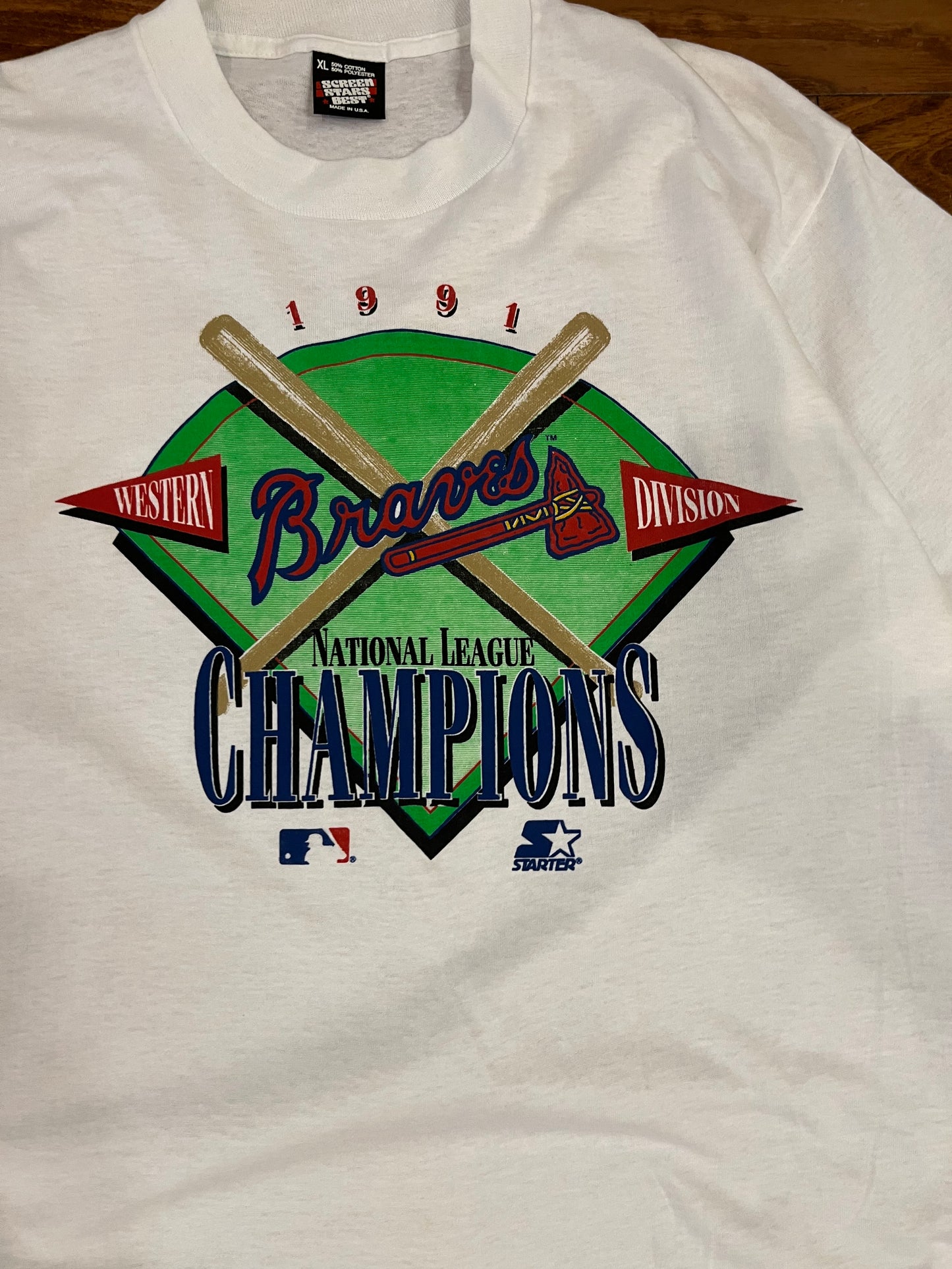 1991 Atlanta Braves Western Division Champions Vintage MLB Tee (XL)