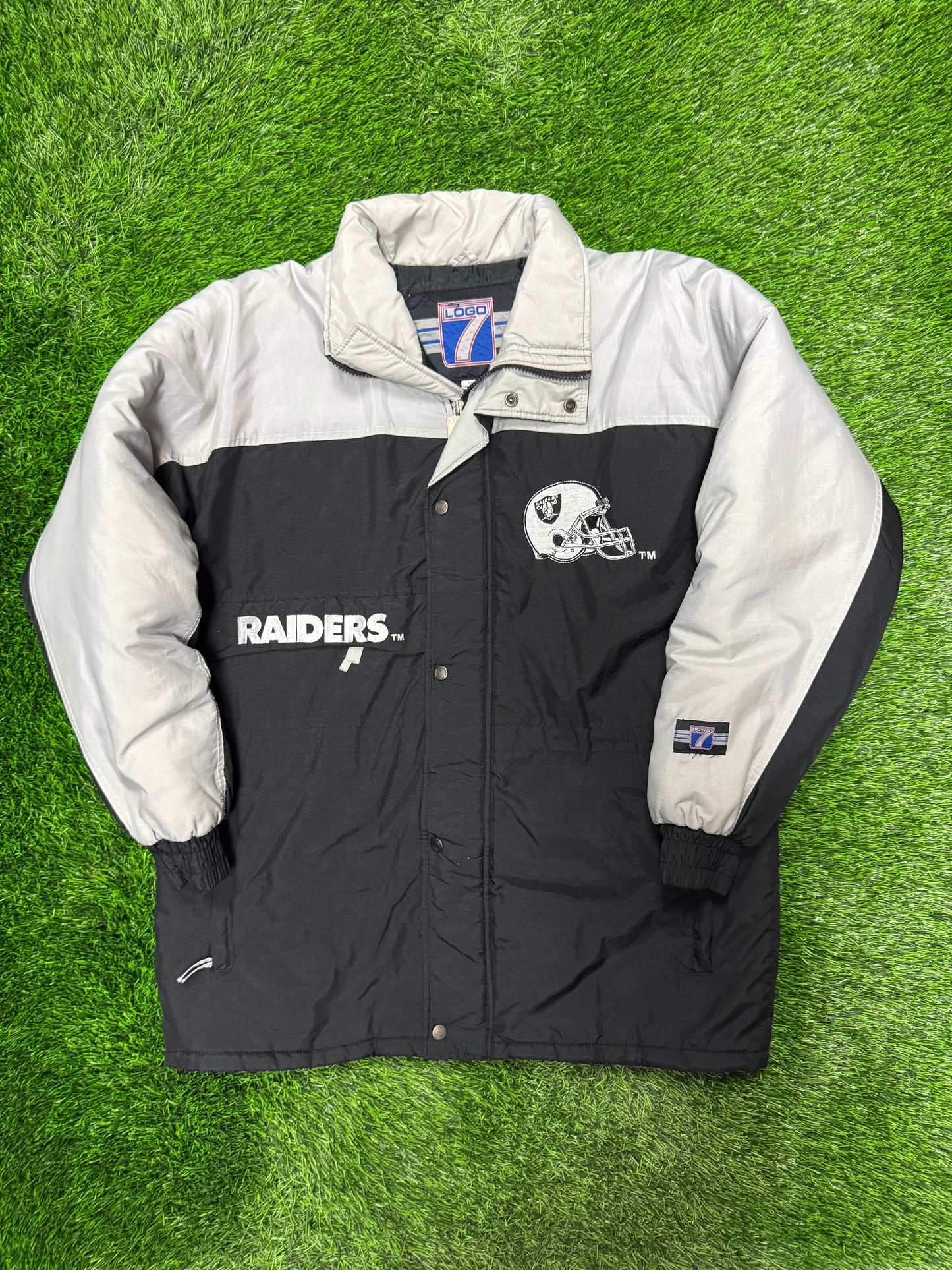90s Oakland Raiders Vintage Logo 7 Parka Puffer Jacket (M)
