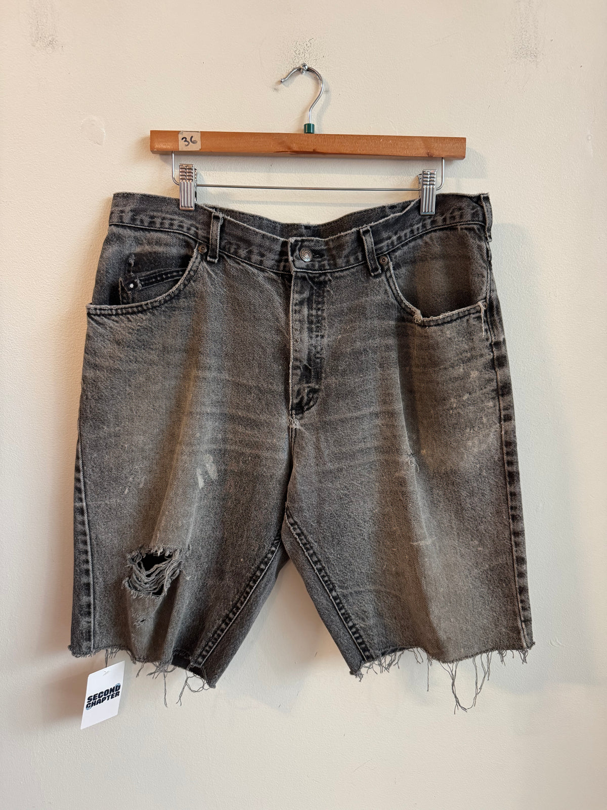 90s Lee Faded Black Distressed Shorts (36)