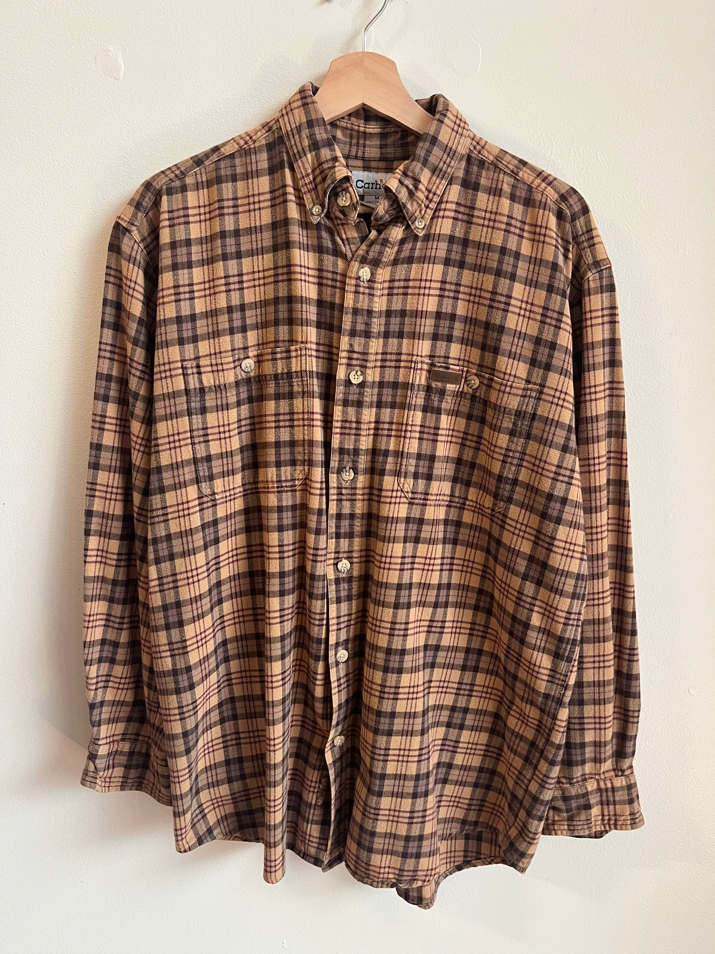 00s Carhartt Brown Striped Essential Flannel Shirt (M)