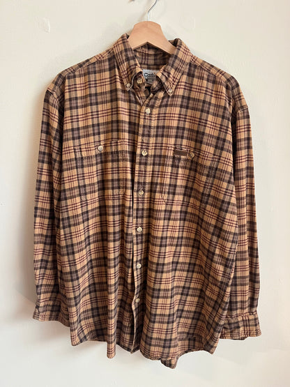 00s Carhartt Brown Striped Essential Flannel Shirt (M)