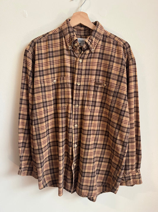 00s Carhartt Brown Striped Essential Flannel Shirt (M)